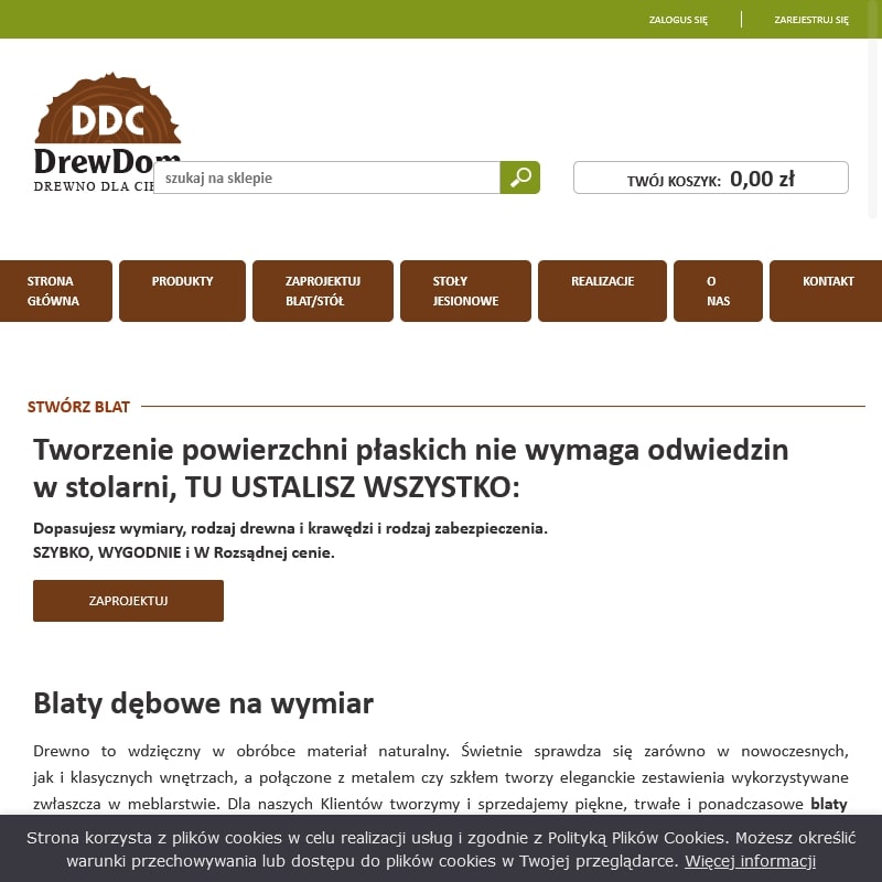 Warszawa - blat dębowy lity na wymiar